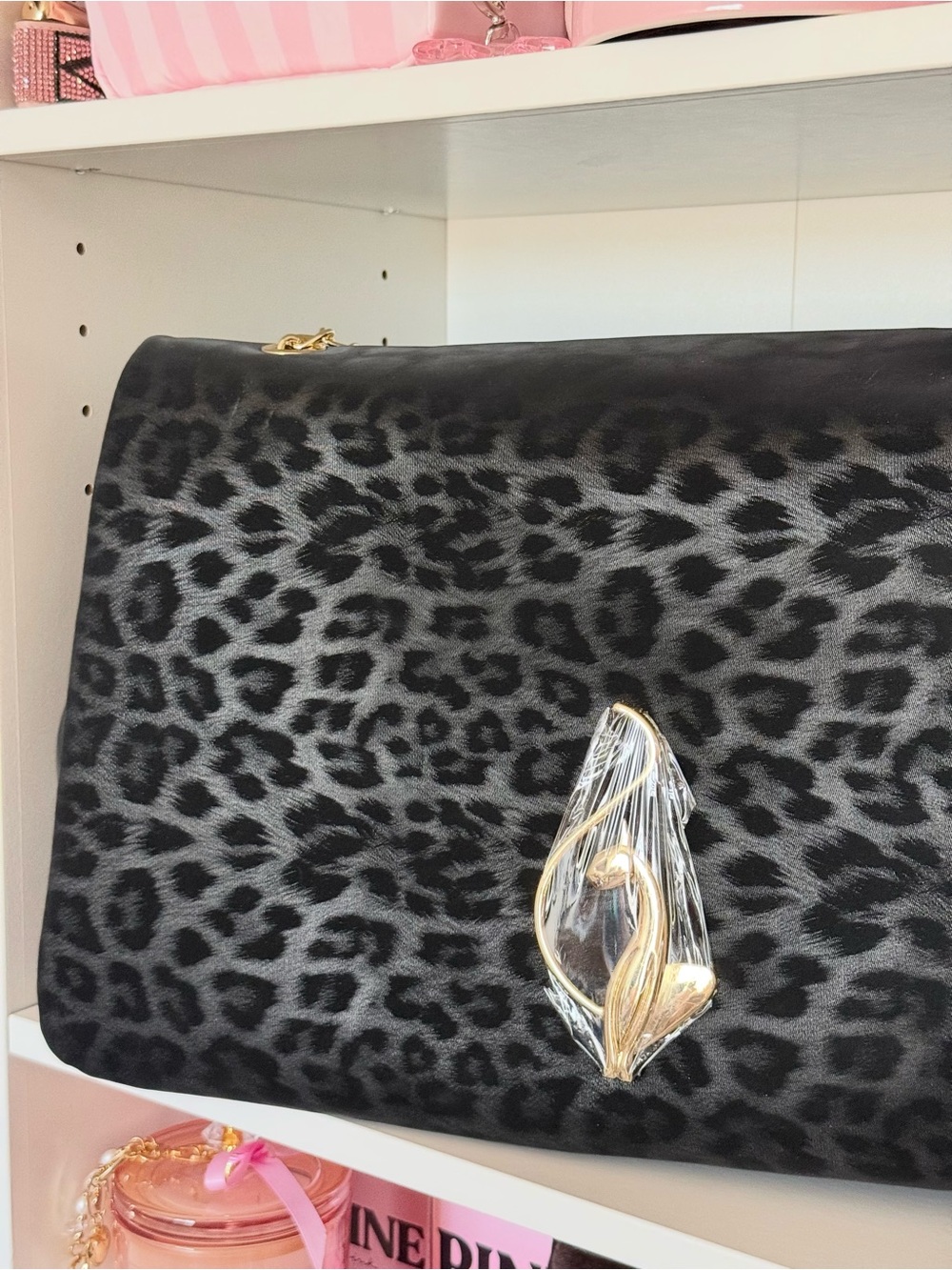 Baby Phat Black Leopard-Print Large Shoulder Tote with Gold Accent - Picture 3 of 5